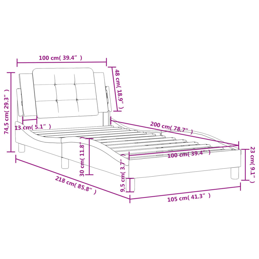 Bedframe met hoofdbord kunstleer grijs 100x200 cm