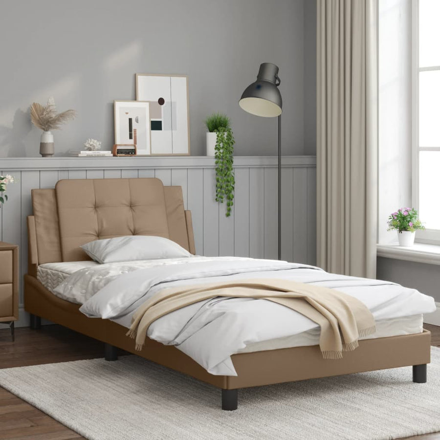 Bedframe met hoofdbord kunstleer cappuccinokleurig 100x200 cm