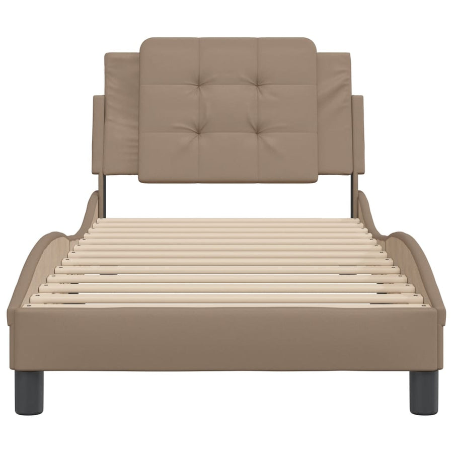 Bedframe met hoofdbord kunstleer cappuccinokleurig 100x200 cm