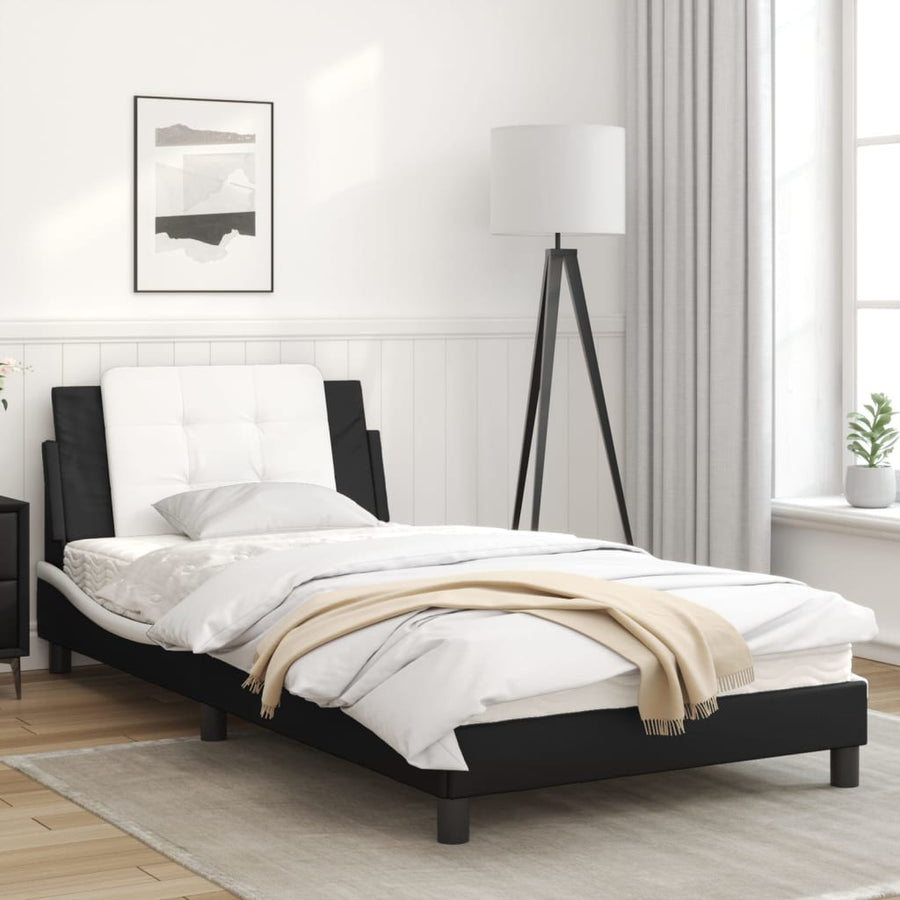 Bedframe met hoofdbord kunstleer zwart en wit 100x200 cm