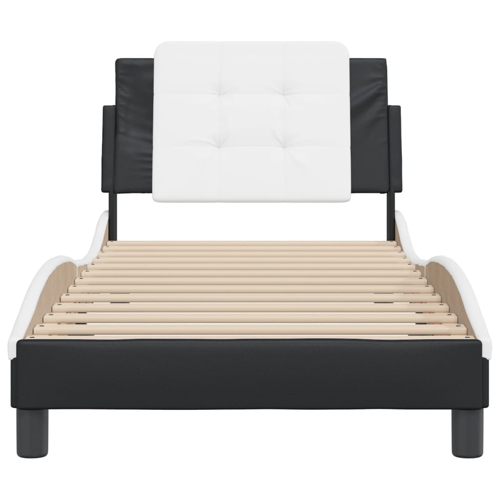 Bedframe met hoofdbord kunstleer zwart en wit 100x200 cm