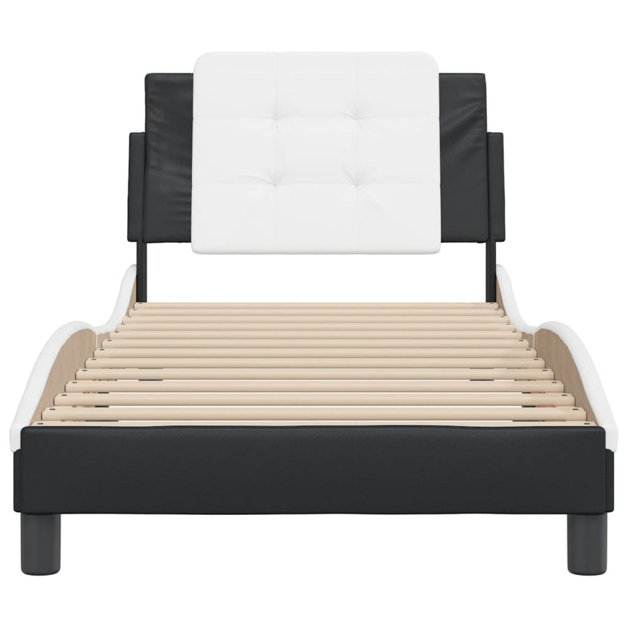 Bedframe met hoofdbord kunstleer zwart en wit 100x200 cm
