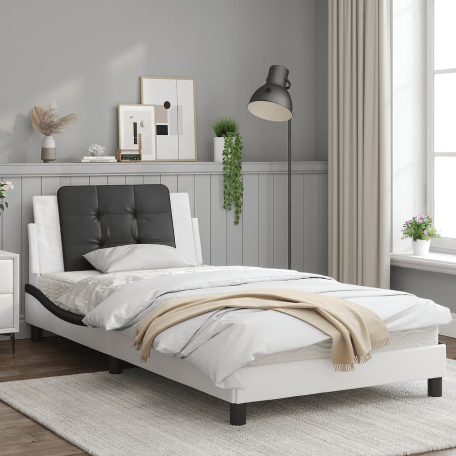 Bedframe met hoofdbord kunstleer zwart en wit 100x200 cm