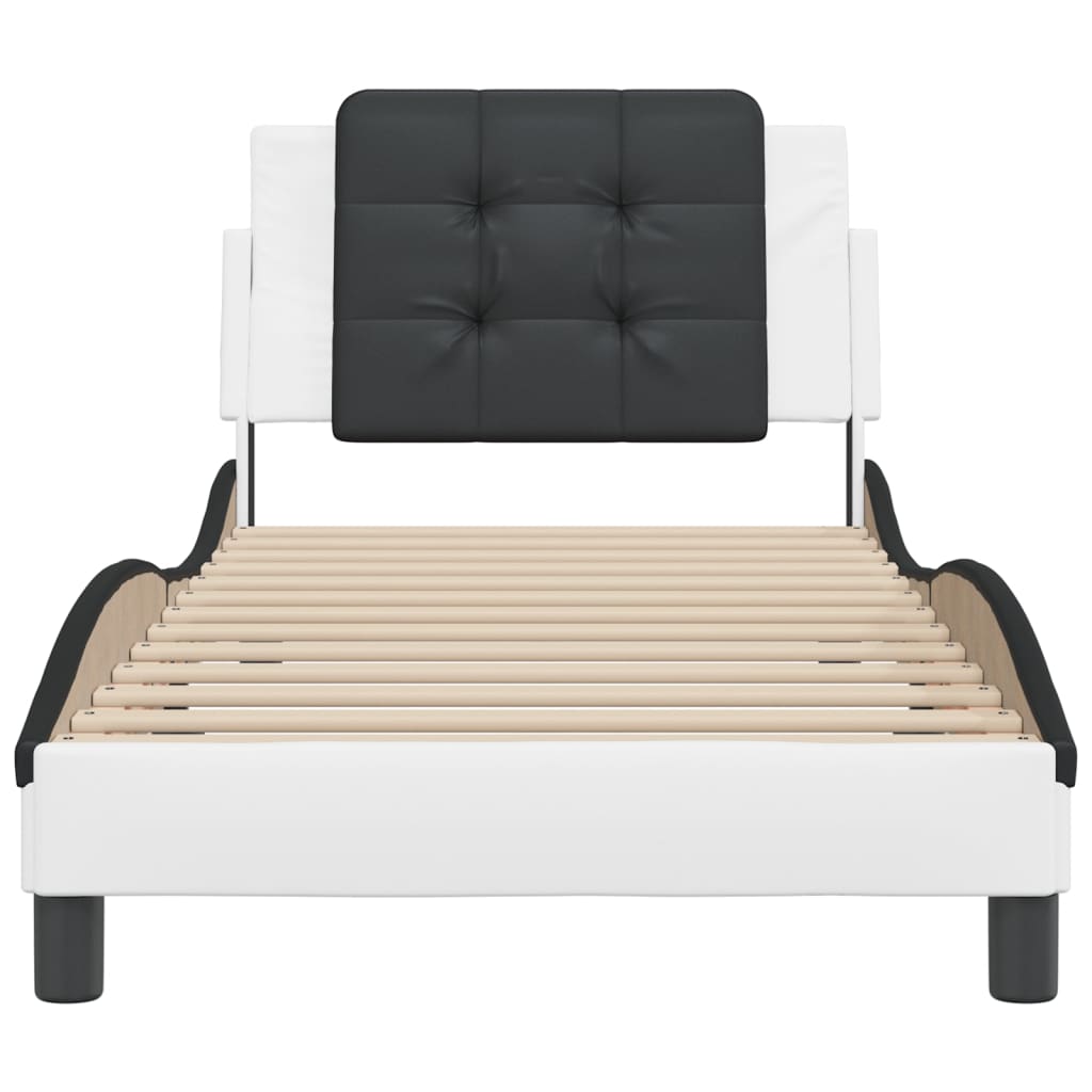 Bedframe met hoofdbord kunstleer zwart en wit 100x200 cm