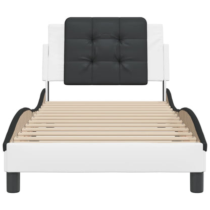 Bedframe met hoofdbord kunstleer zwart en wit 100x200 cm