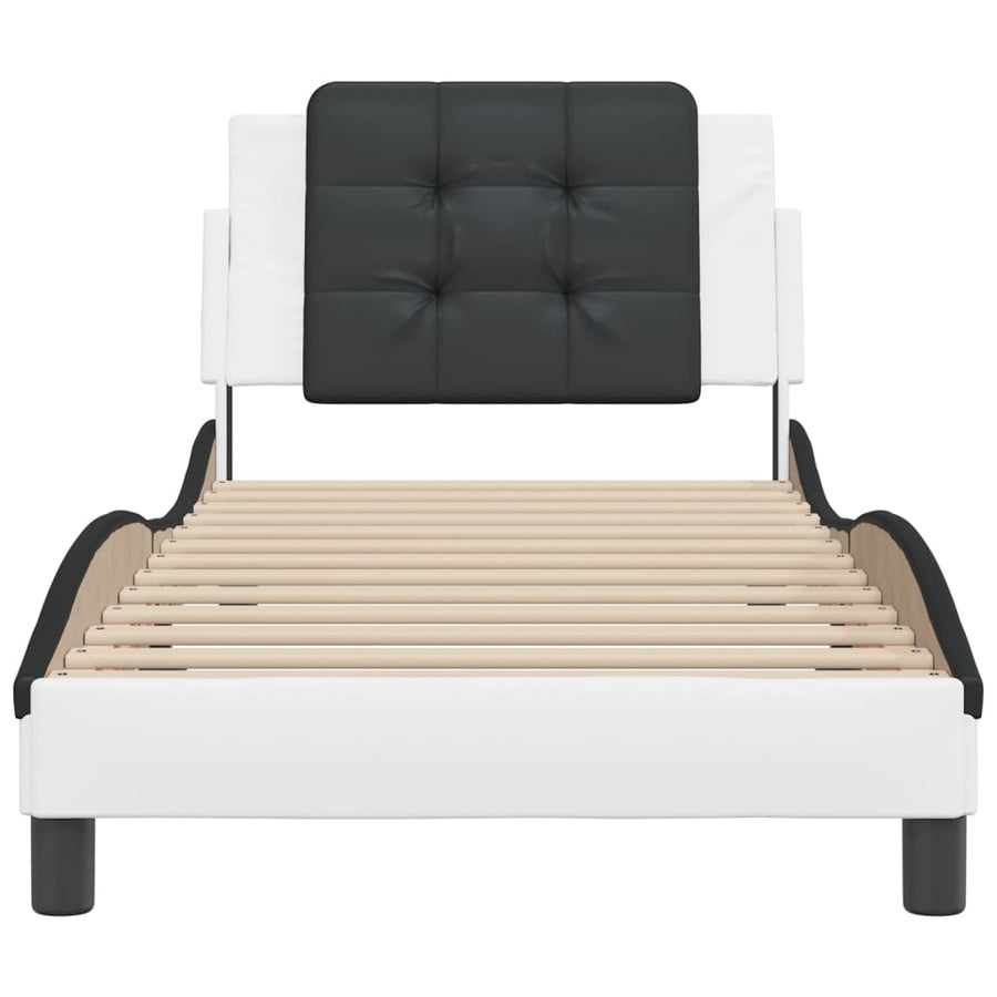 Bedframe met hoofdbord kunstleer zwart en wit 100x200 cm