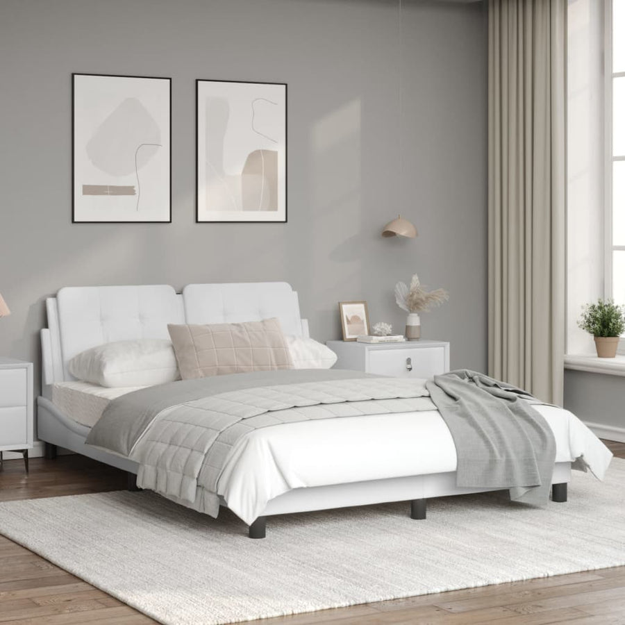 Bedframe met hoofdbord kunstleer wit 140x190 cm