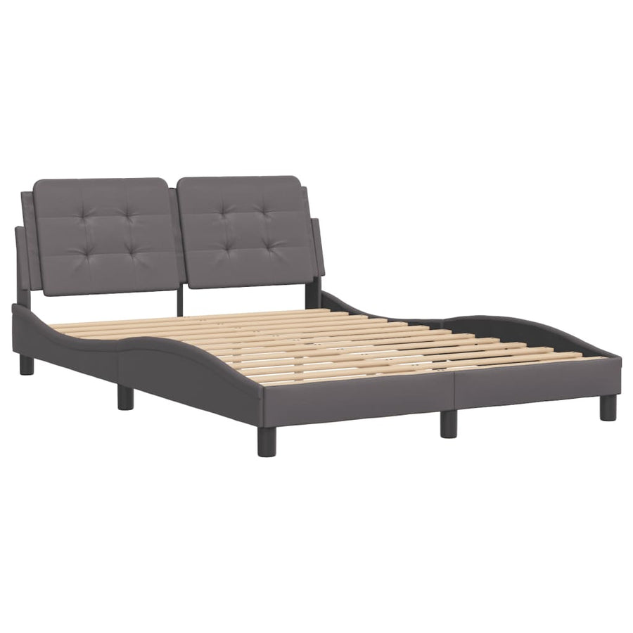 Bedframe met hoofdbord kunstleer grijs 140x190 cm