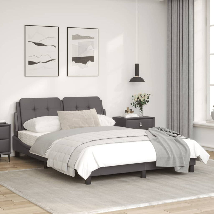 Bedframe met hoofdbord kunstleer grijs 140x190 cm