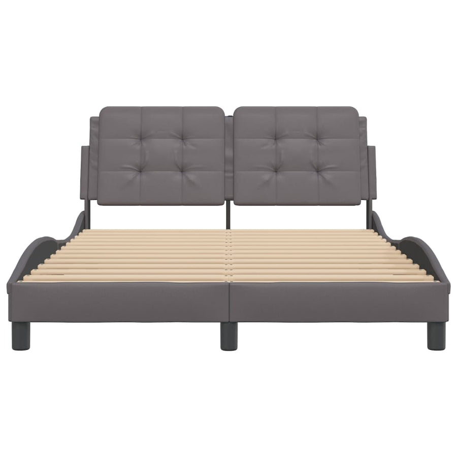 Bedframe met hoofdbord kunstleer grijs 140x190 cm