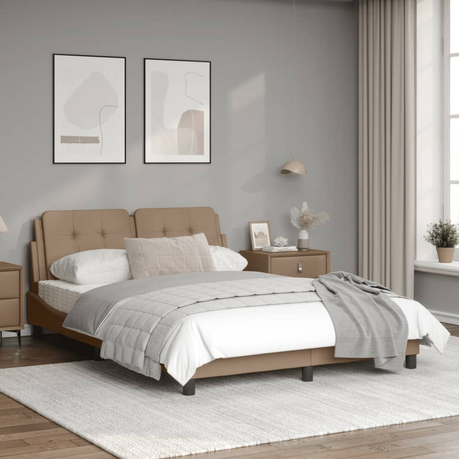 Bedframe met hoofdbord kunstleer cappucinnokleurig 140x190 cm