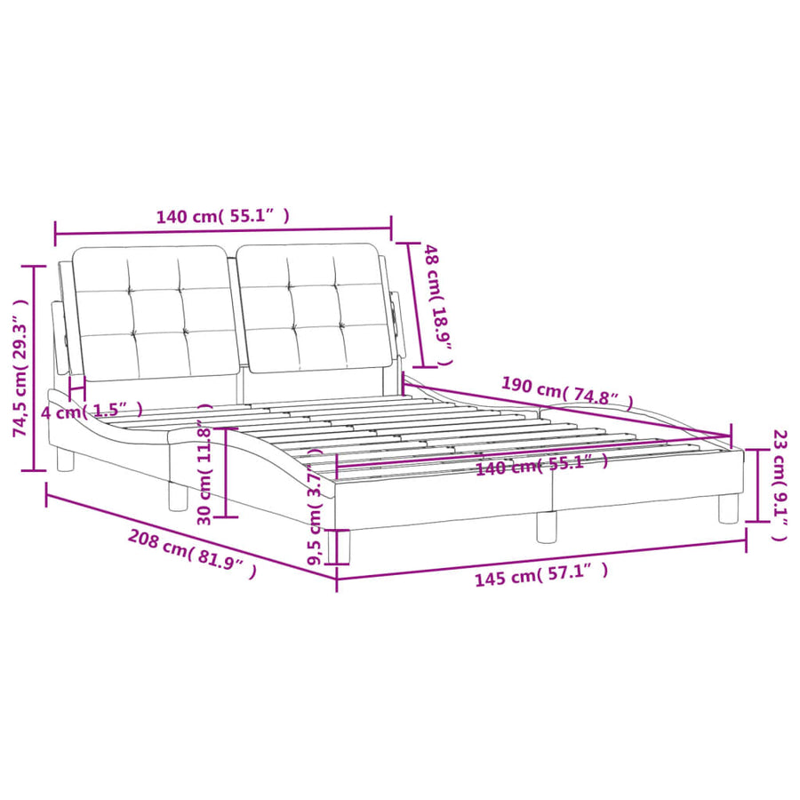 Bedframe met hoofdbord kunstleer cappucinnokleurig 140x190 cm