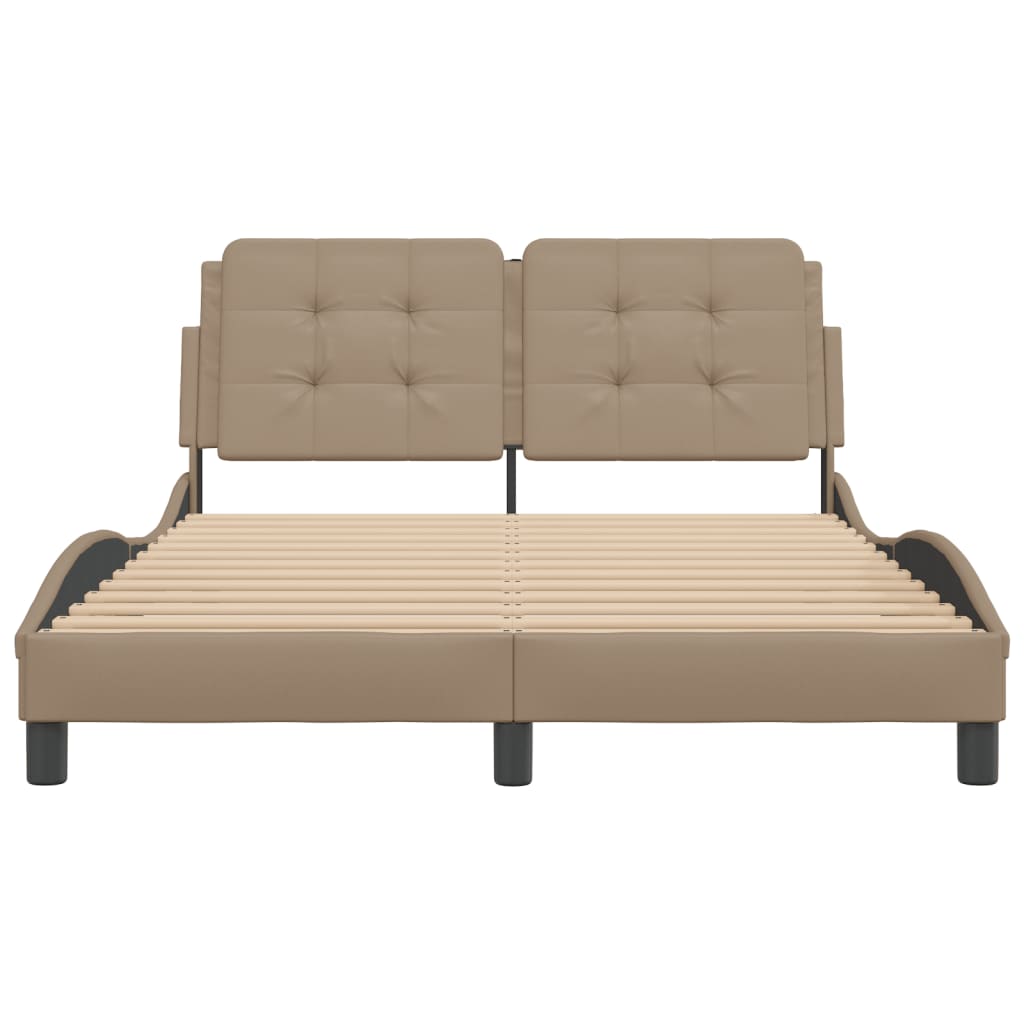Bedframe met hoofdbord kunstleer cappucinnokleurig 140x190 cm