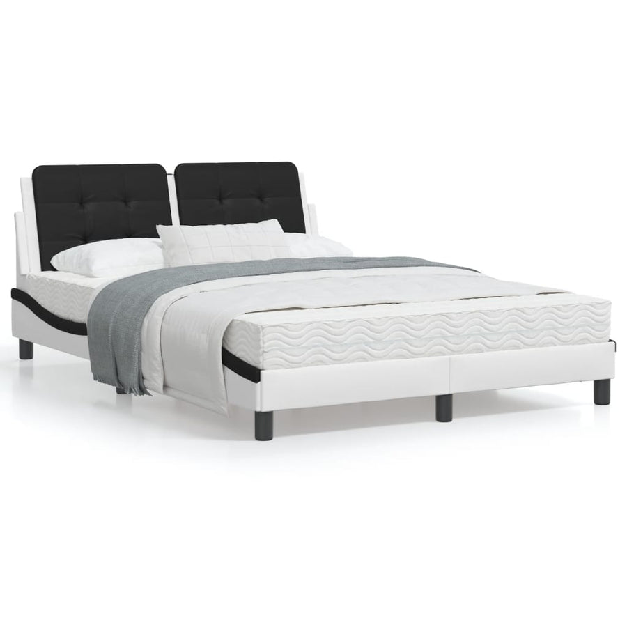 Bedframe met hoofdbord kunstleer wit en zwart 140x190 cm