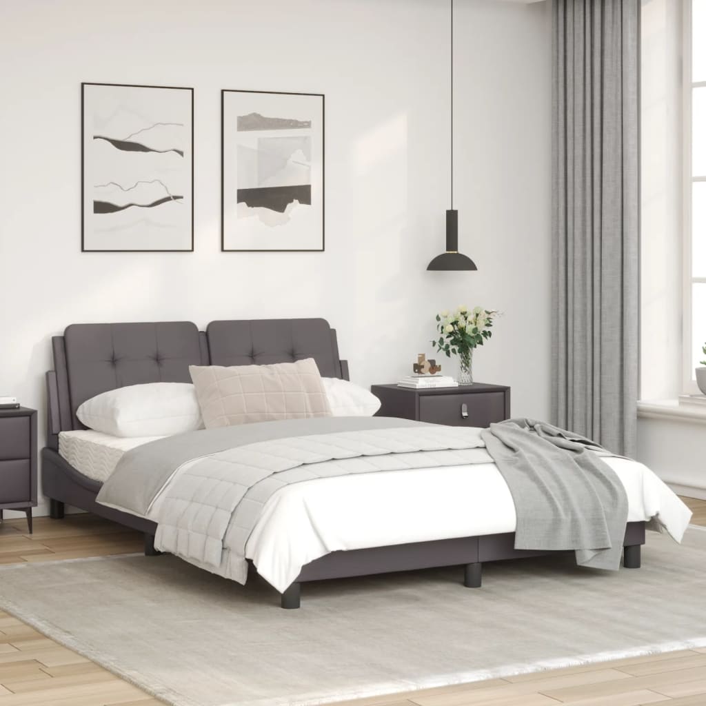 Bedframe met hoofdbord kunstleer grijs 140x200 cm