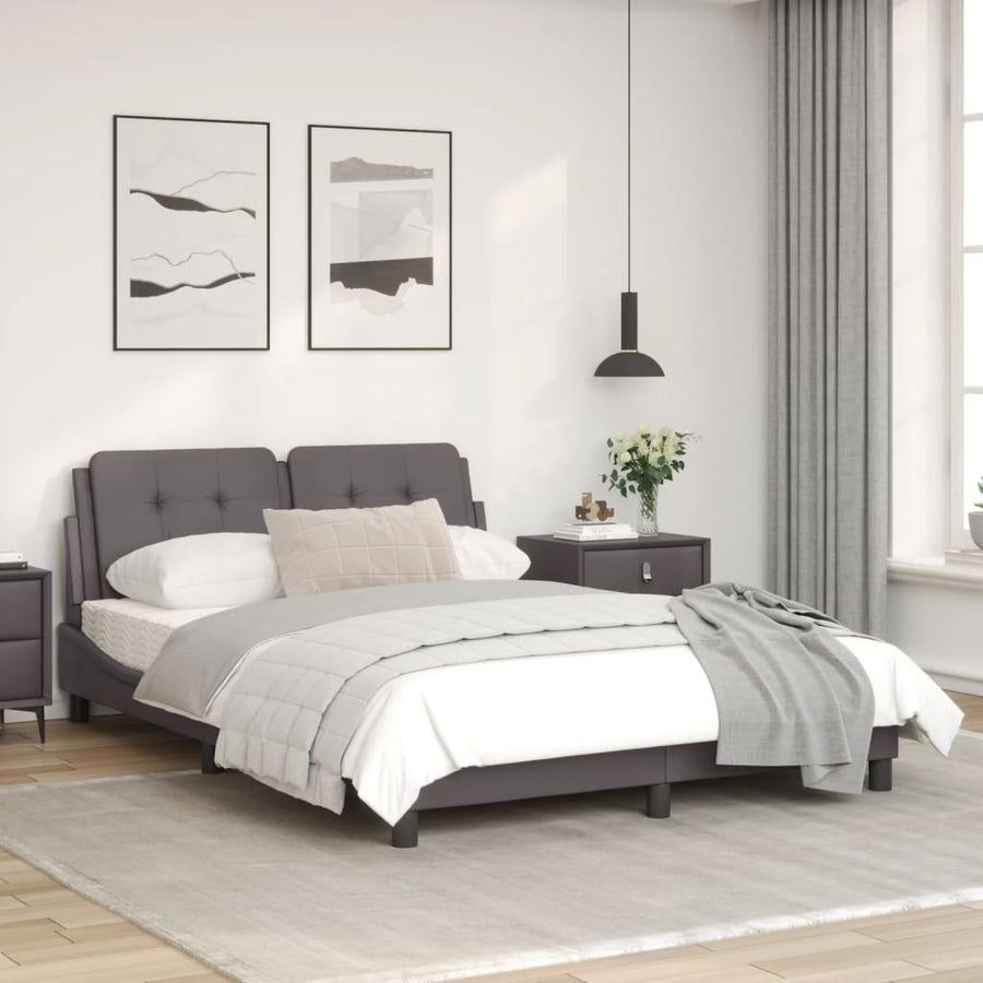 Bedframe met hoofdbord kunstleer grijs 140x200 cm