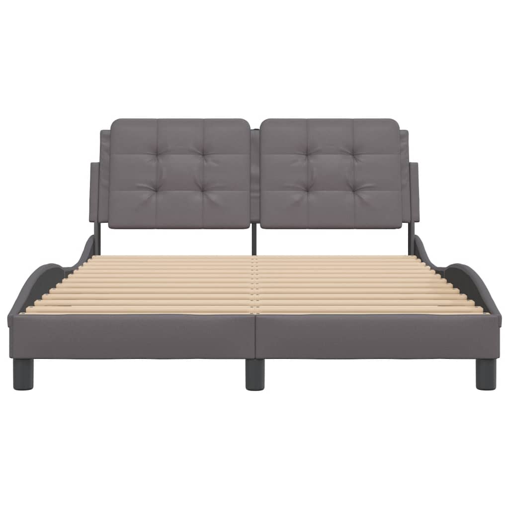 Bedframe met hoofdbord kunstleer grijs 140x200 cm