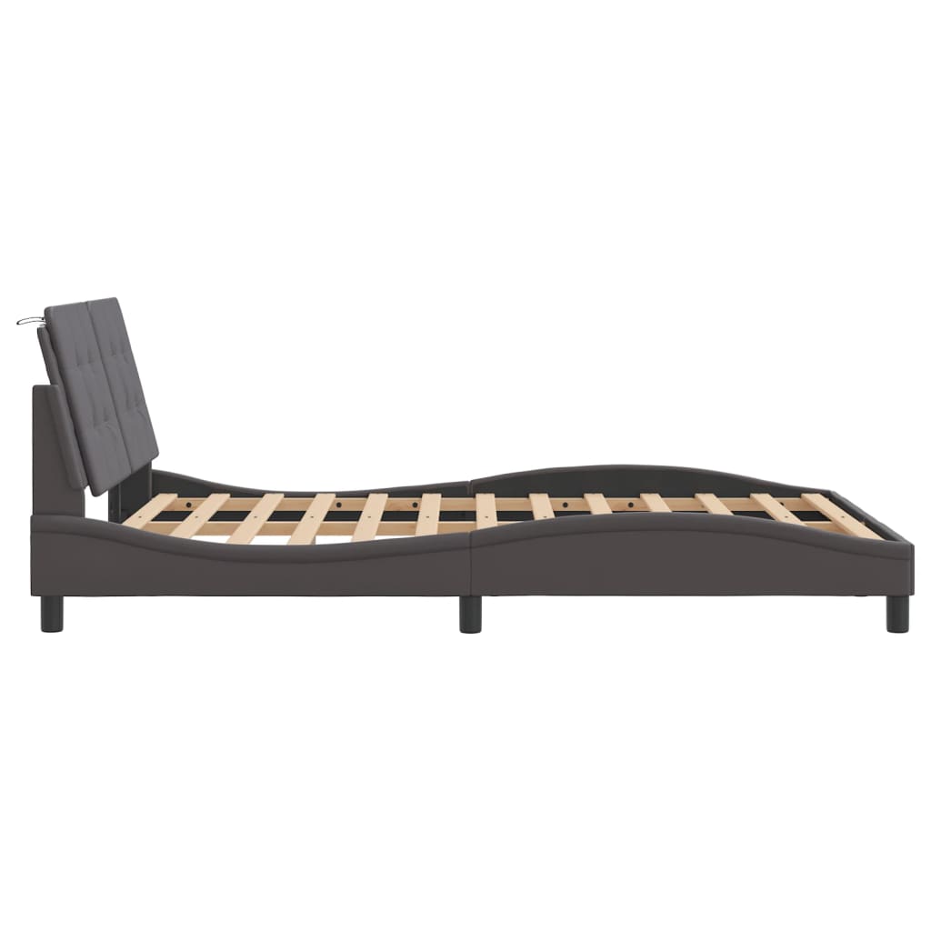 Bedframe met hoofdbord kunstleer grijs 140x200 cm