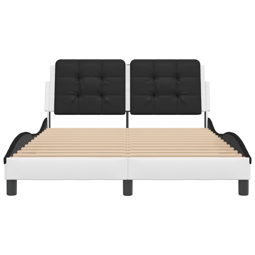 Bedframe met hoofdbord kunstleer zwart en wit 140x200 cm