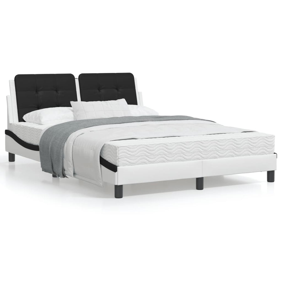 Bedframe met hoofdbord kunstleer zwart en wit 140x200 cm