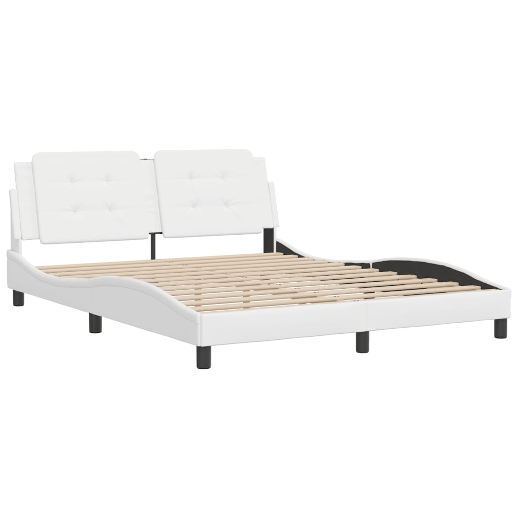Bedframe met hoofdbord kunstleer wit 160x200 cm