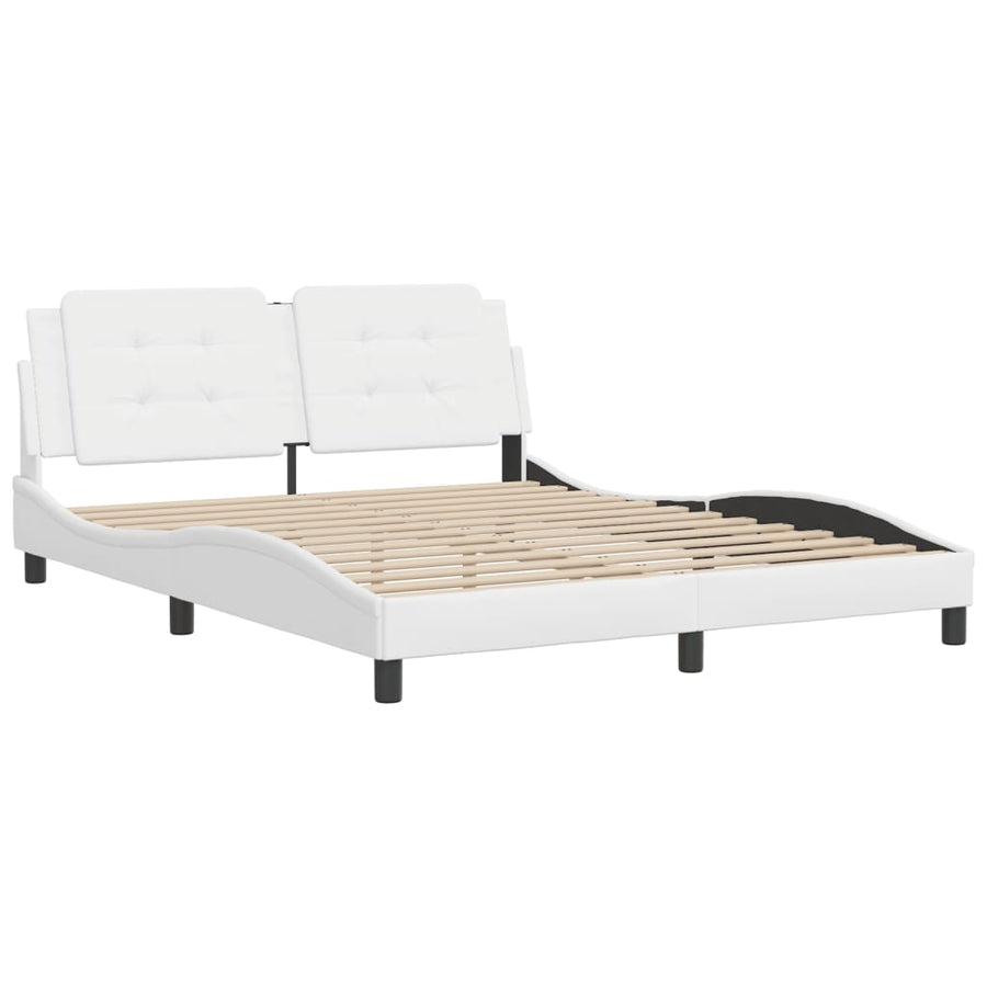 Bedframe met hoofdbord kunstleer wit 160x200 cm