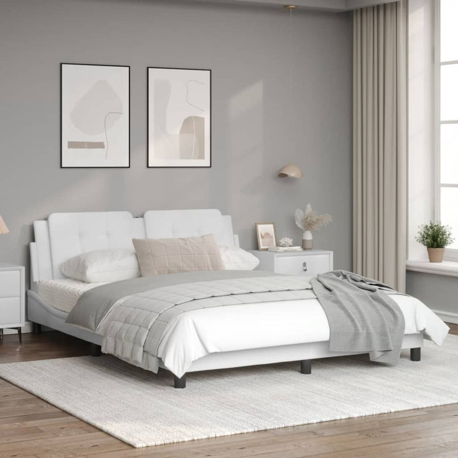 Bedframe met hoofdbord kunstleer wit 160x200 cm