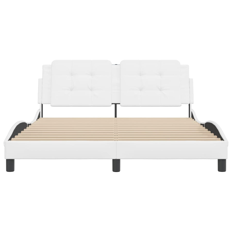 Bedframe met hoofdbord kunstleer wit 160x200 cm