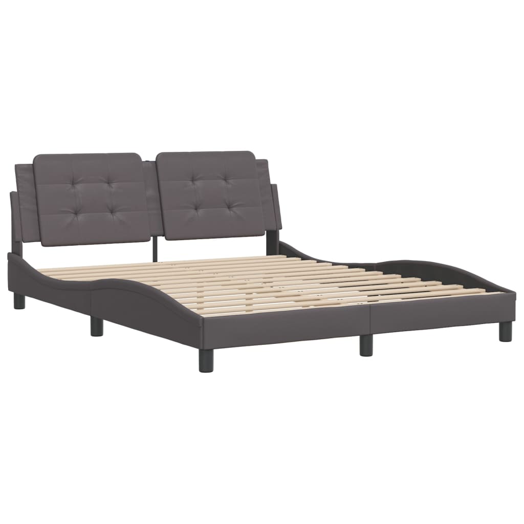 Bedframe met hoofdbord kunstleer grijs 160x200 cm