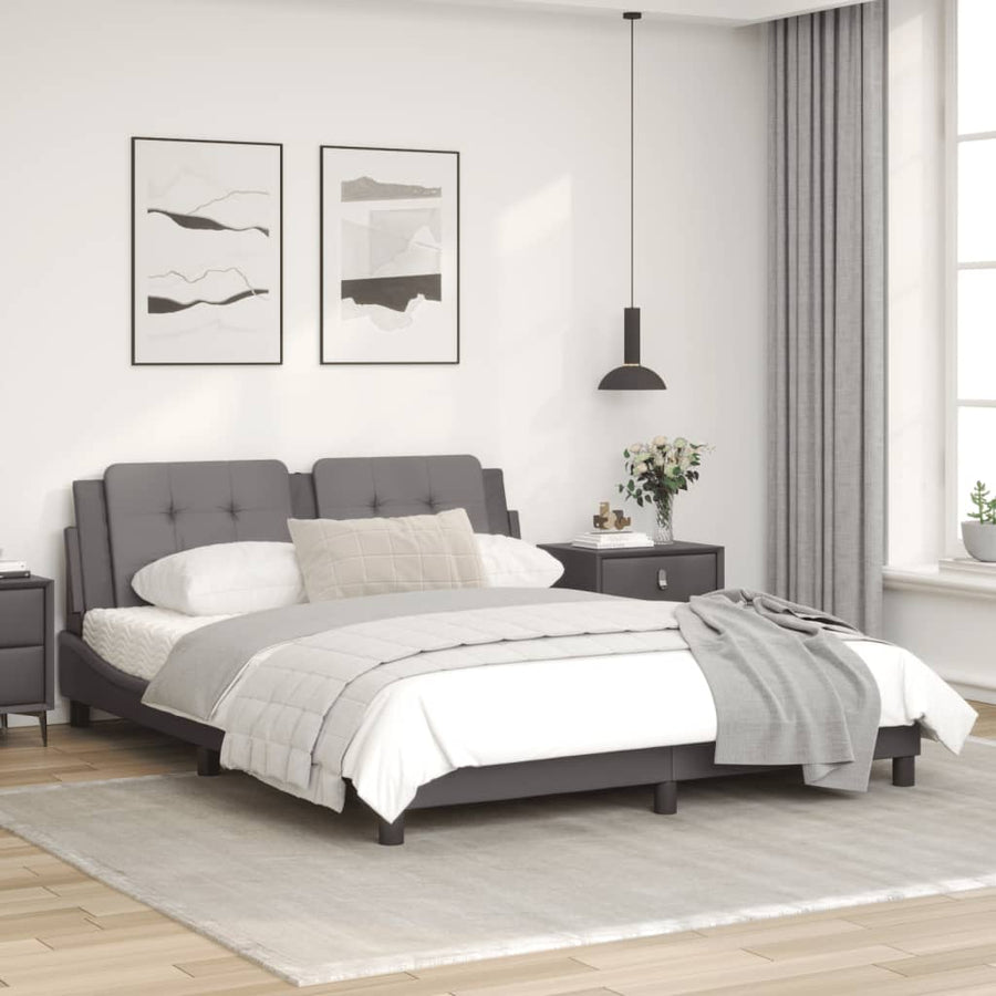 Bedframe met hoofdbord kunstleer grijs 160x200 cm