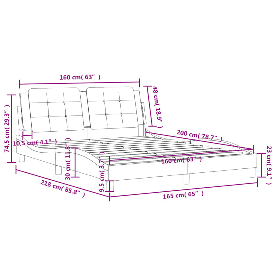 Bedframe met hoofdbord kunstleer grijs 160x200 cm