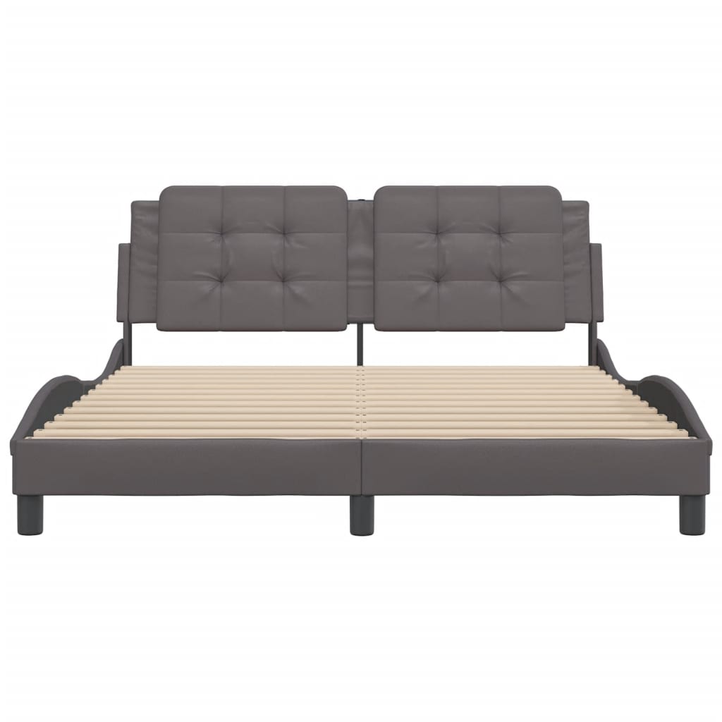Bedframe met hoofdbord kunstleer grijs 160x200 cm