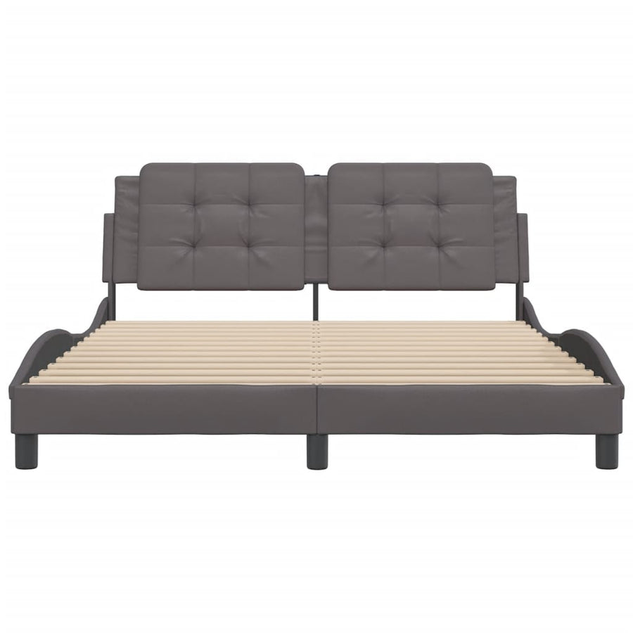 Bedframe met hoofdbord kunstleer grijs 160x200 cm