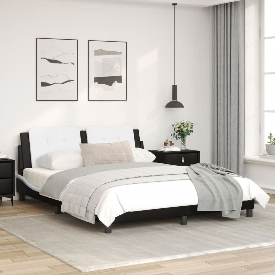 Bedframe met hoofdbord kunstleer zwart en wit 160x200 cm