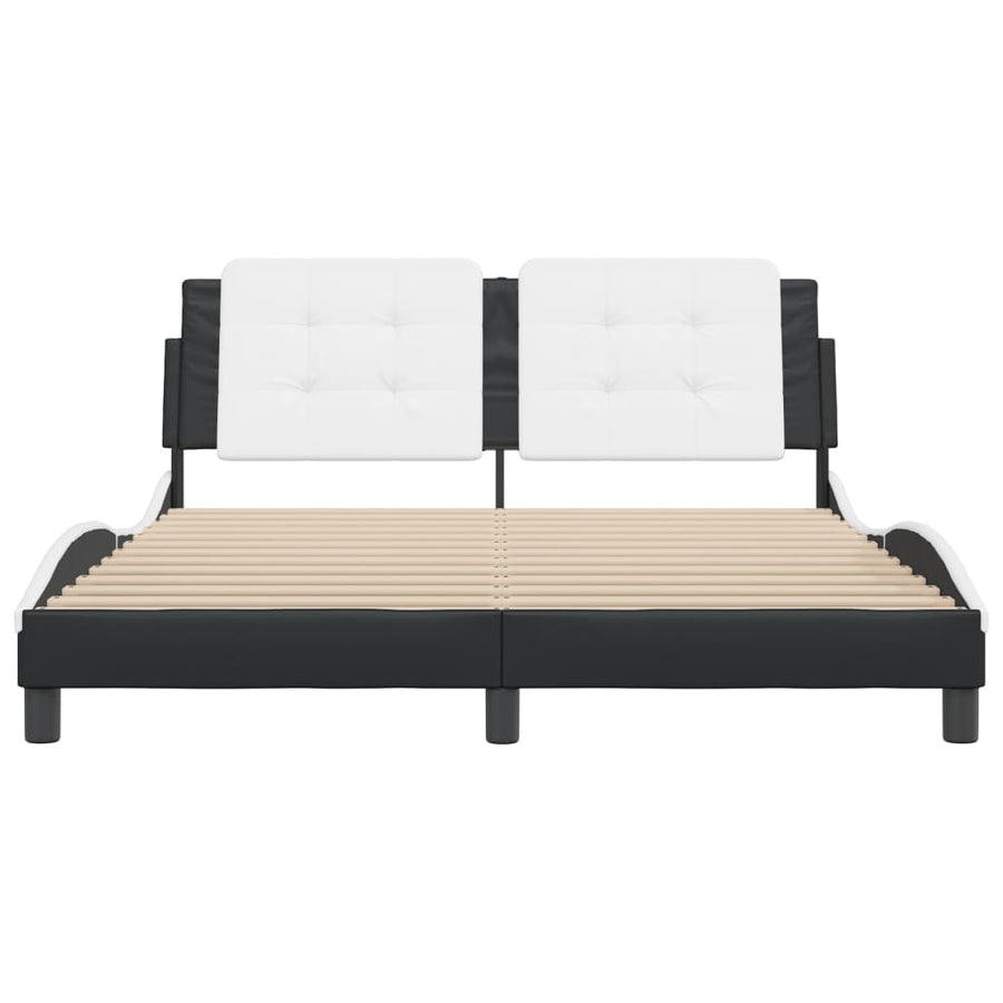 Bedframe met hoofdbord kunstleer zwart en wit 160x200 cm