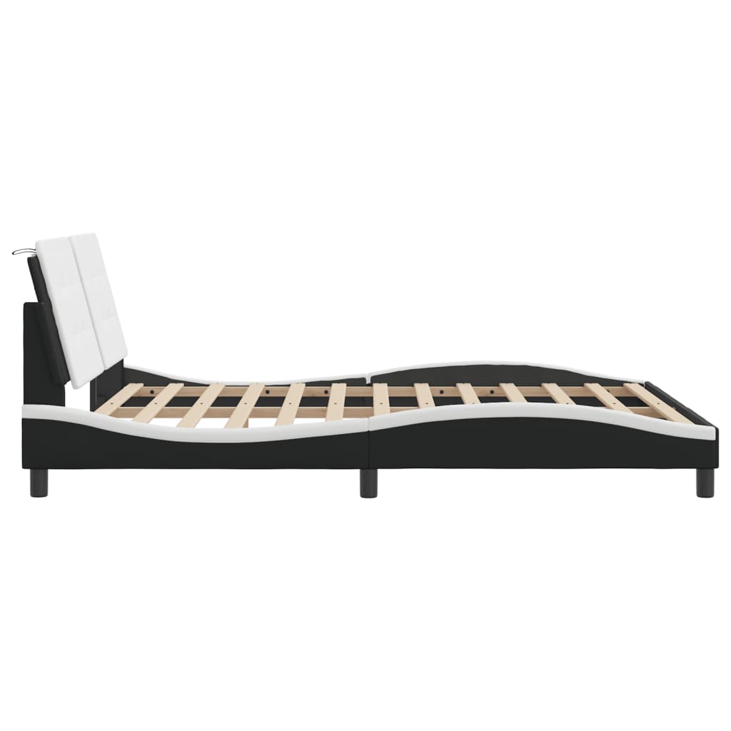 Bedframe met hoofdbord kunstleer zwart en wit 160x200 cm
