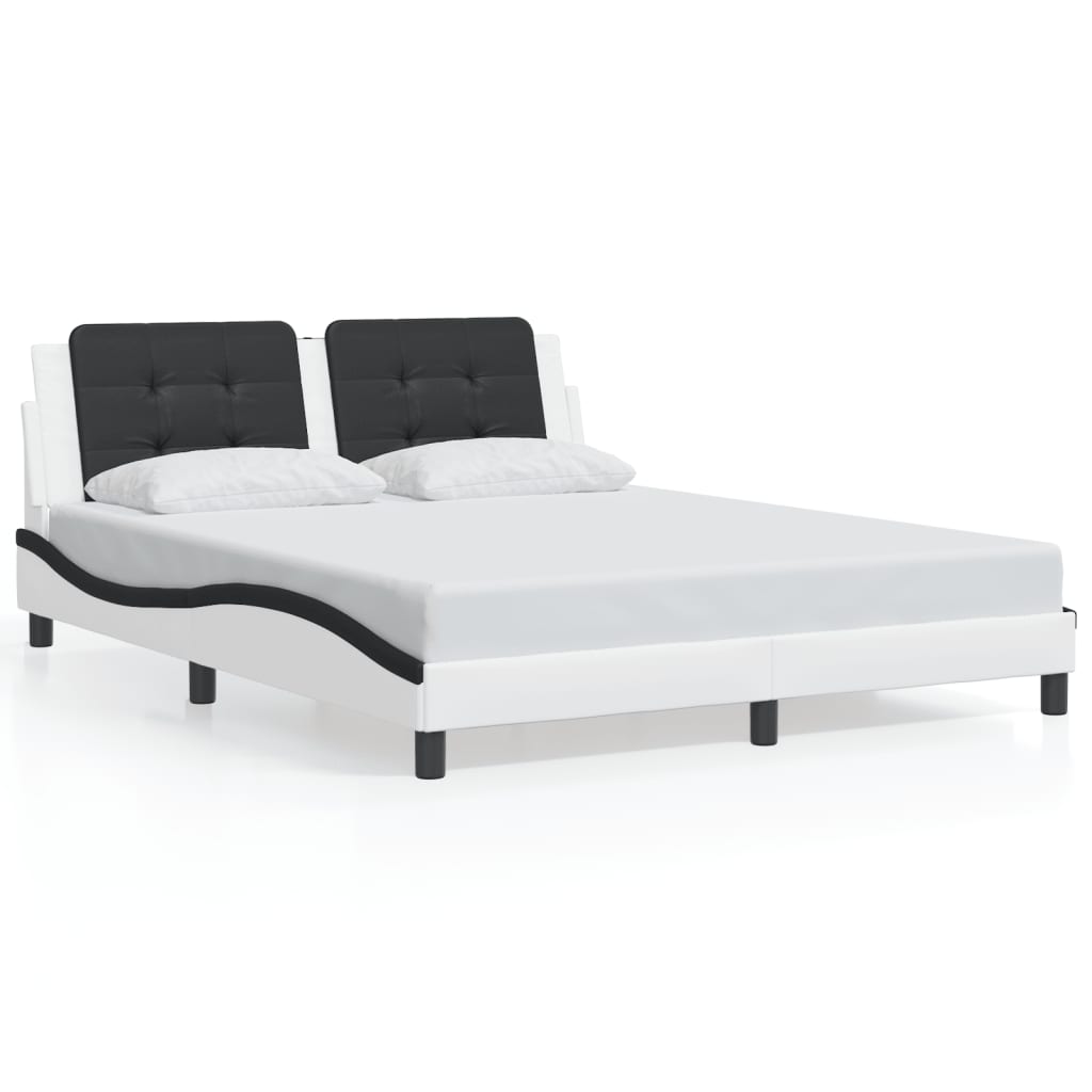 Bedframe Met Hoofdbord Kunstleer En 160 x 200 cm Wit en zwart
