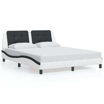Bedframe Met Hoofdbord Kunstleer En 160 x 200 cm Wit en zwart