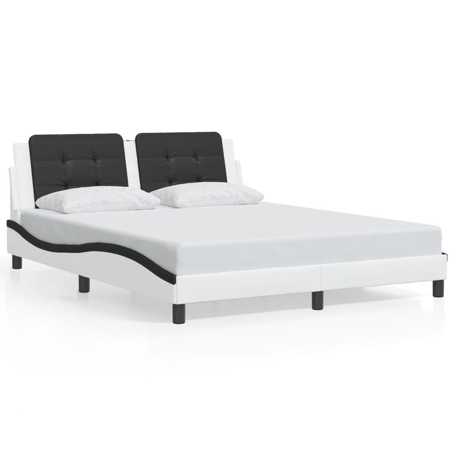 Bedframe Met Hoofdbord Kunstleer En 160 x 200 cm Wit en zwart
