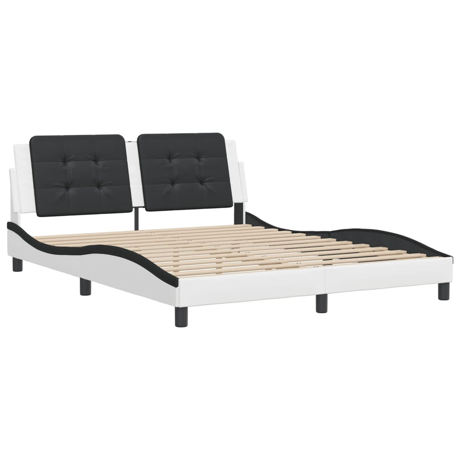 Bedframe Met Hoofdbord Kunstleer En 160 x 200 cm Wit en zwart