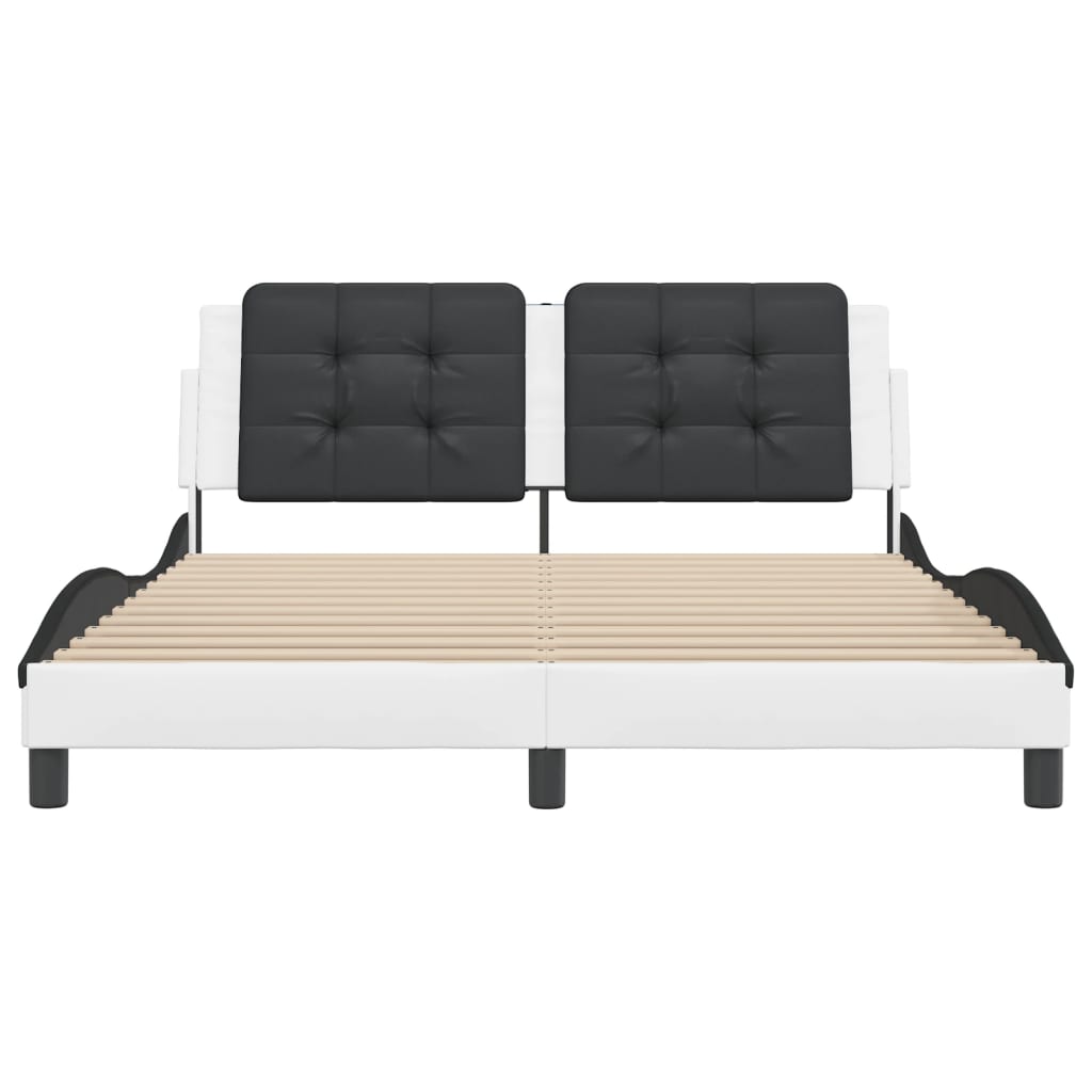 Bedframe Met Hoofdbord Kunstleer En 160 x 200 cm Wit en zwart