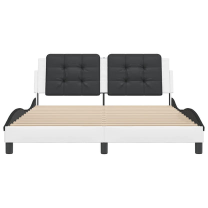 Bedframe Met Hoofdbord Kunstleer En 160 x 200 cm Wit en zwart