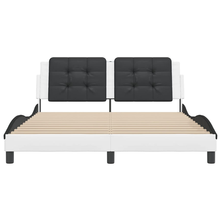 Bedframe Met Hoofdbord Kunstleer En 160 x 200 cm Wit en zwart
