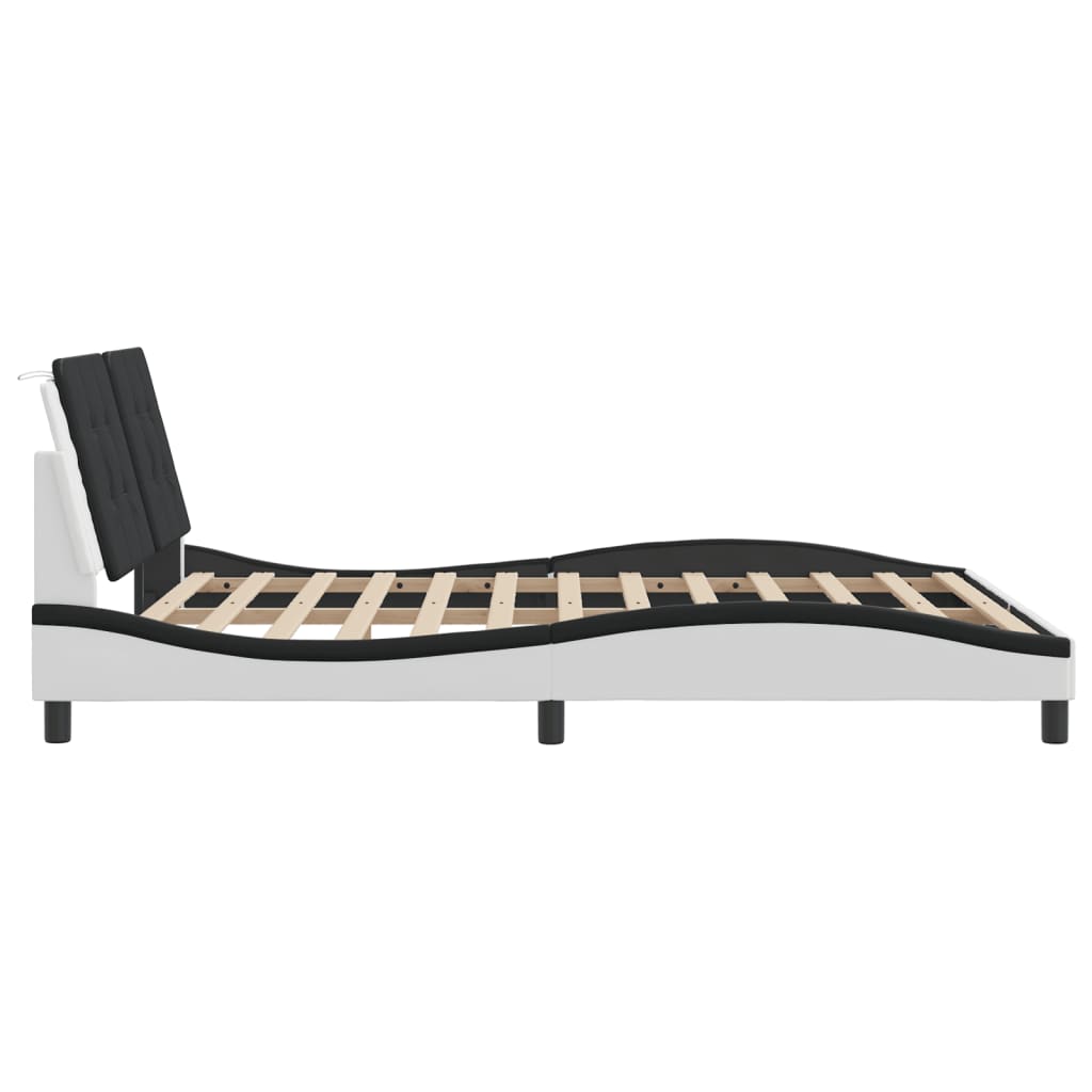 Bedframe Met Hoofdbord Kunstleer En 160 x 200 cm Wit en zwart