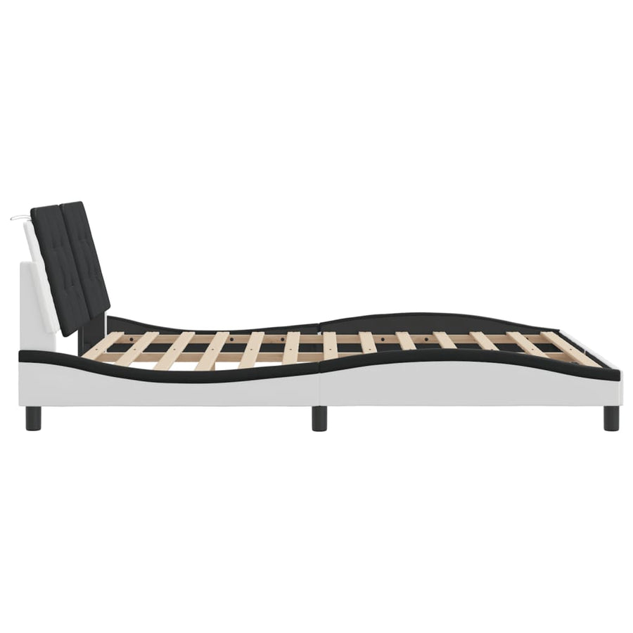 Bedframe Met Hoofdbord Kunstleer En 160 x 200 cm Wit en zwart