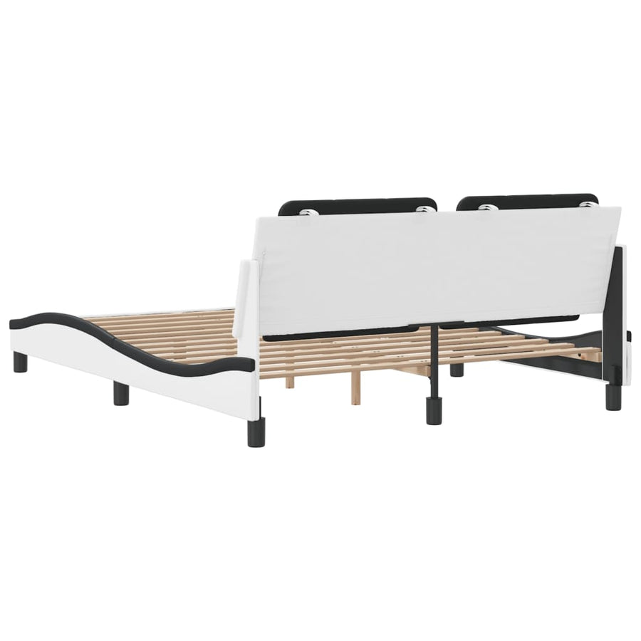 Bedframe Met Hoofdbord Kunstleer En 160 x 200 cm Wit en zwart