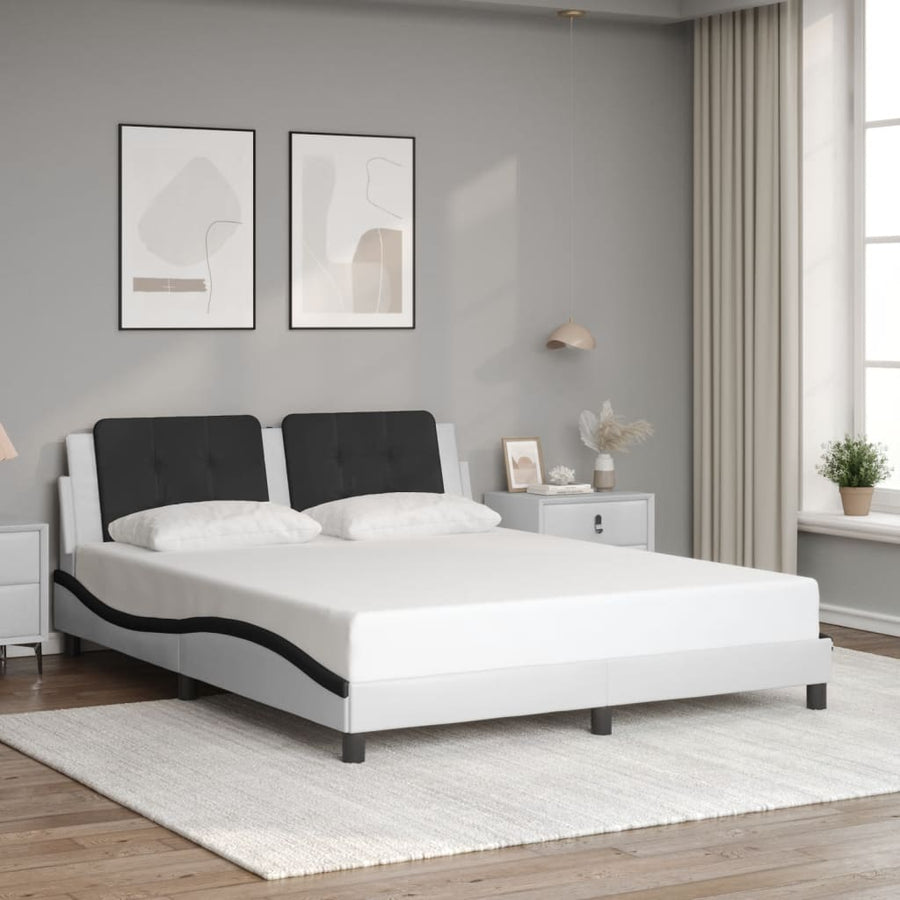 Bedframe Met Hoofdbord Kunstleer En 160 x 200 cm Wit en zwart