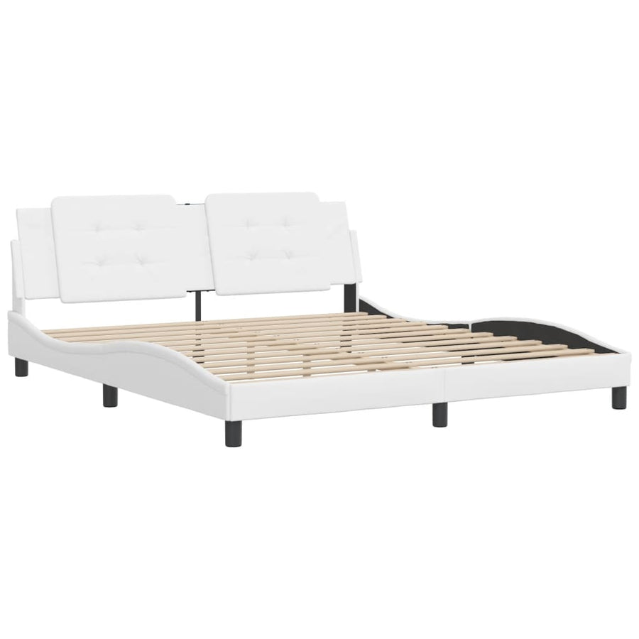 Bedframe met hoofdbord kunstleer wit 180x200 cm