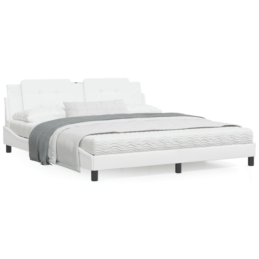 Bedframe met hoofdbord kunstleer wit 180x200 cm