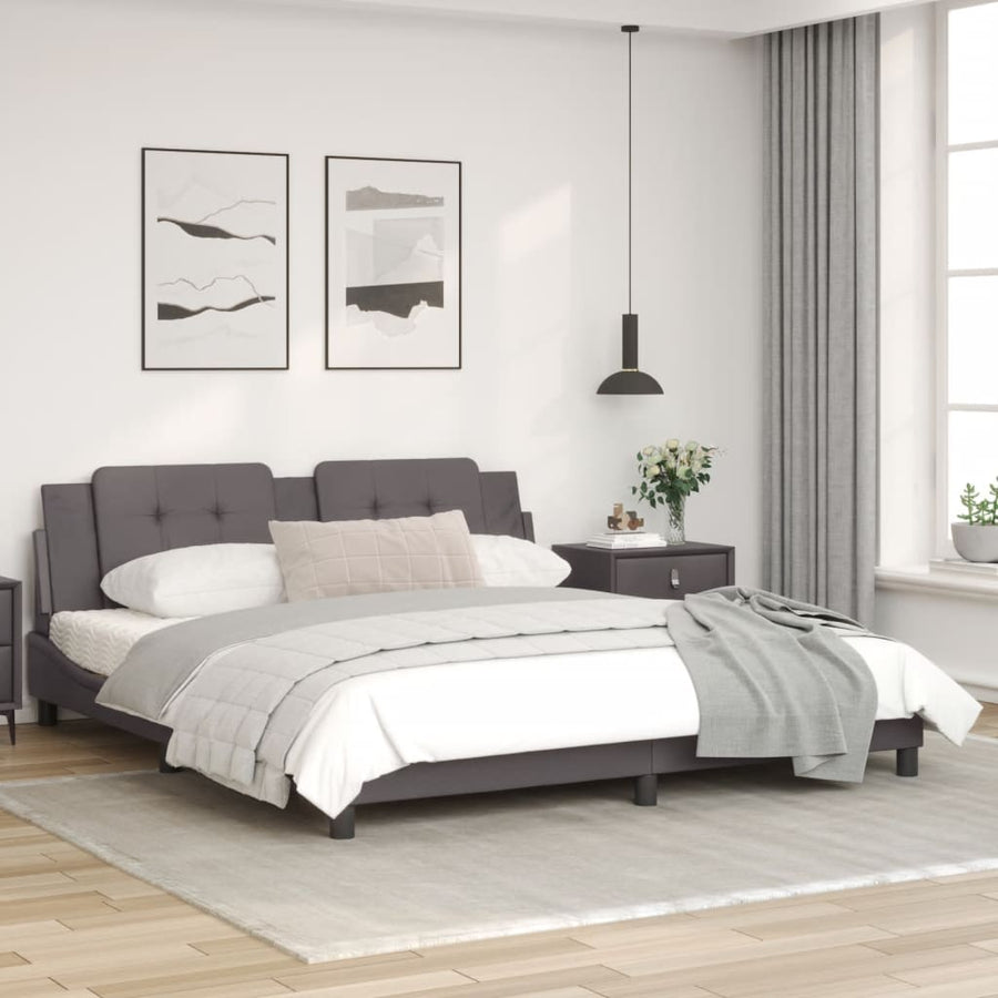 Bedframe met hoofdbord kunstleer grijs 180x200 cm